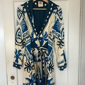 Anthropologie Blue and White Patterned Garment